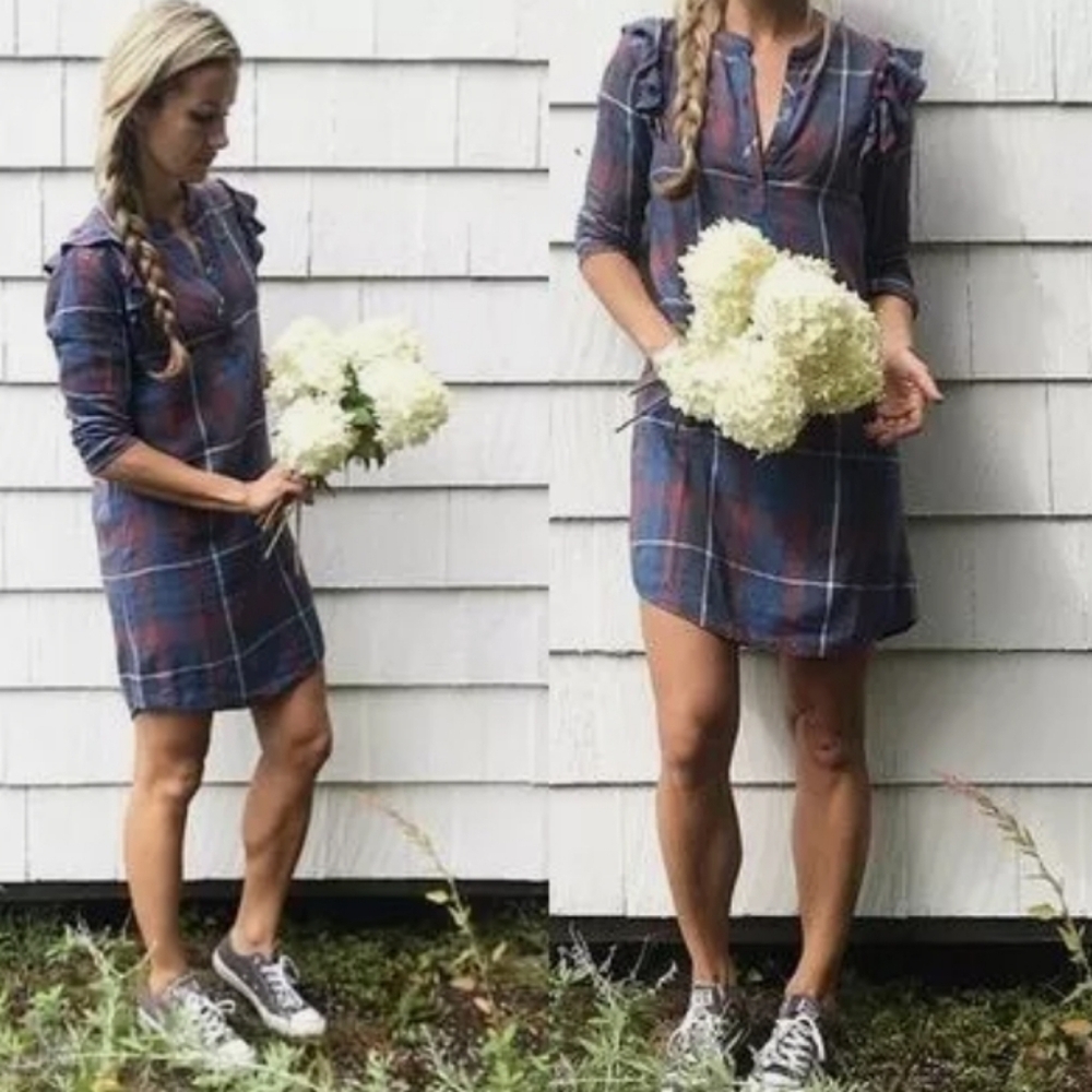Anthropologie Blue and Red Plaid Dress
